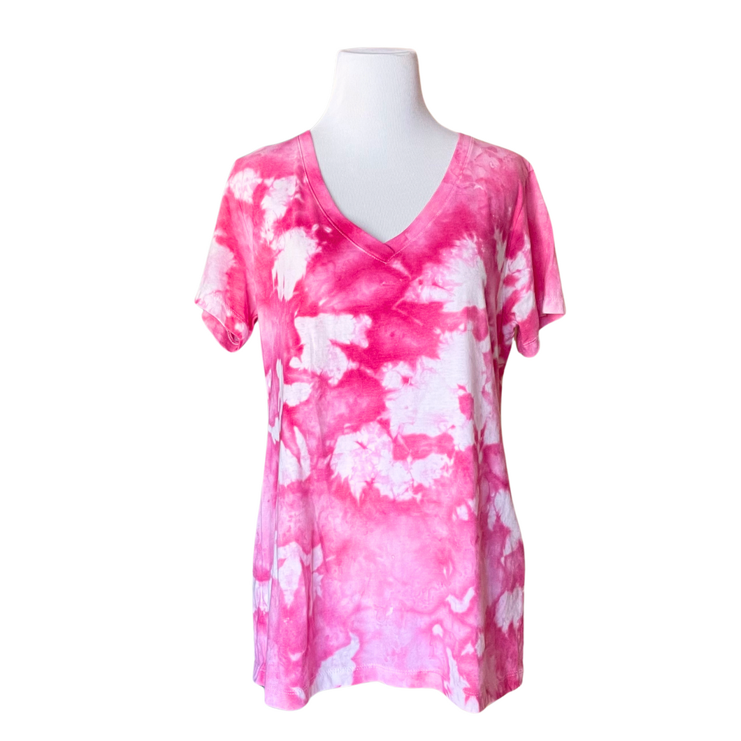 Pink Ice Dye V-Neck Tee