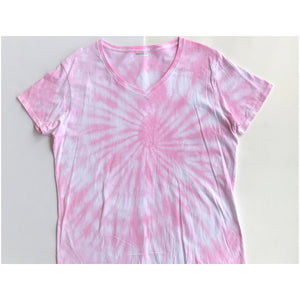 Tie Dye Women's V-Neck | spiral tie dye, customizable tie dye , 100% cotton shirt, , handmade tie dye, gift for her - Bubblegum