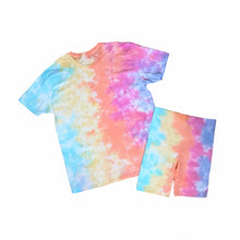Load image into Gallery viewer, Vertical Rainbow Tie-Dye Biker Short + Tee Set
