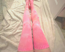 Load image into Gallery viewer, Peachy Tie-Dye Thigh High Socks
