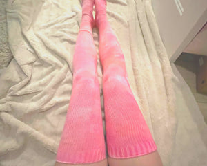 Peachy Tie-Dye Thigh High Socks